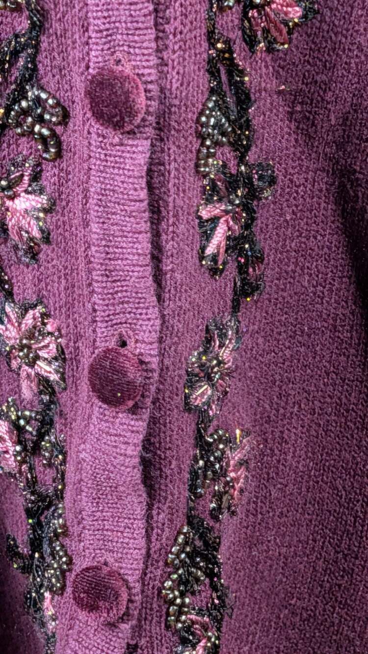 Tiara International Vintage 99 Beaded Embroidered Velvet Collar Cardigan Sweater - Picture 7 of 14